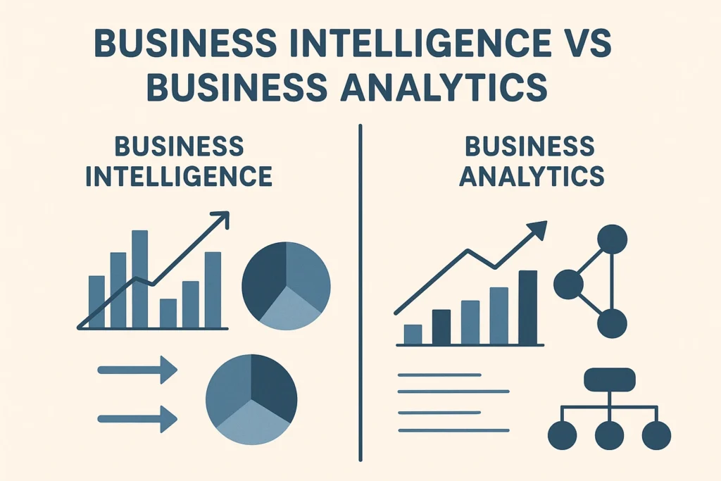 Business intelligence vs business analytics explained with diagrams
