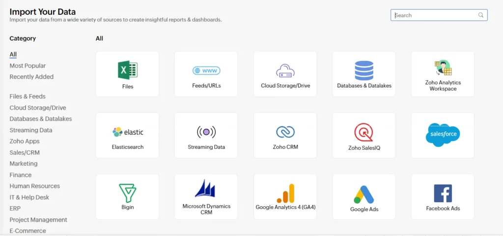 zoho analytics connecting different data sources