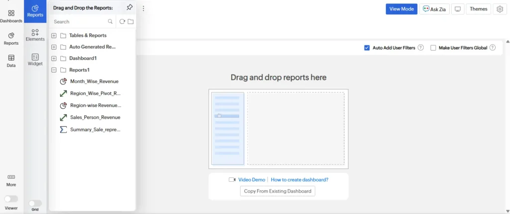 zoho analytics creating dashboards