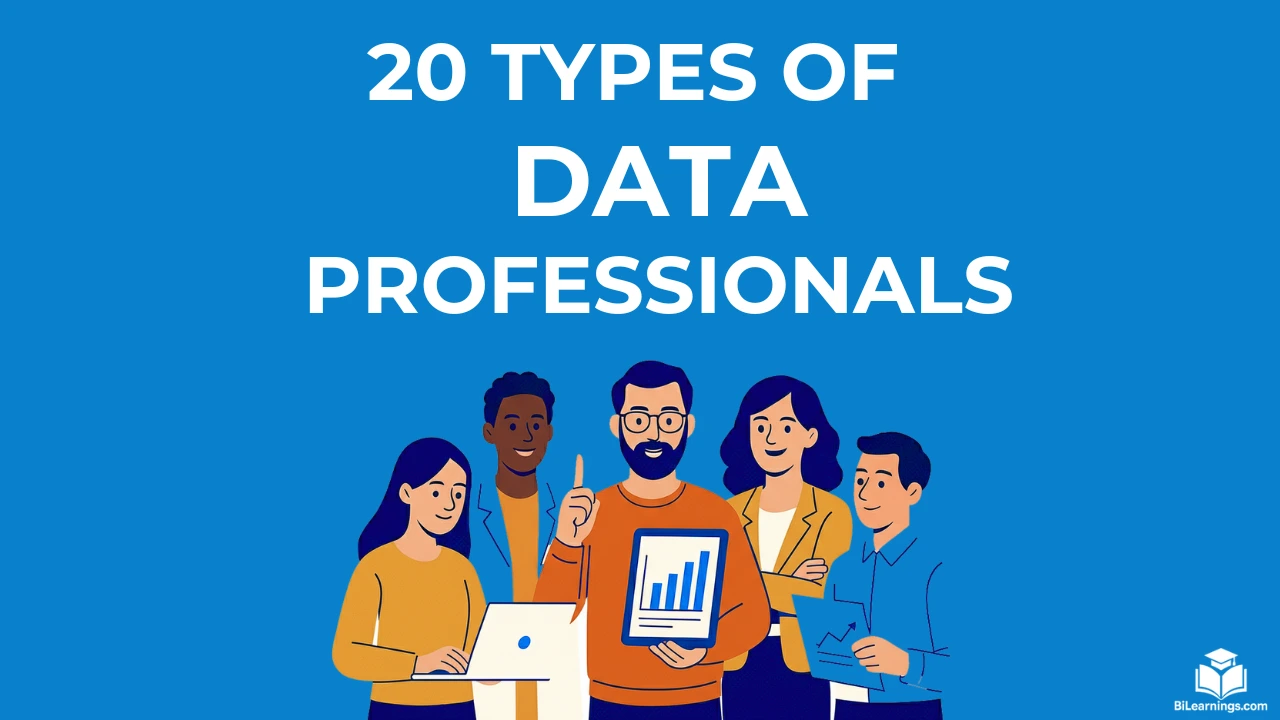 Feature banner showing diverse data professionals with laptops, charts, and graphs, representing 20 types of data careers in 2025.