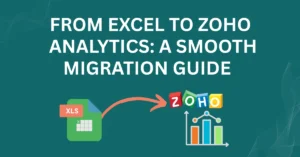 Eye-catching Excel to Zoho Analytics migration illustration with data transfer arrow and dashboard icons