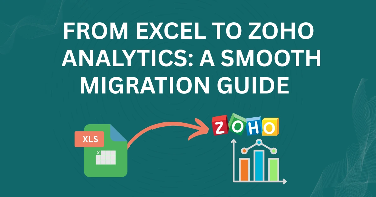 Eye-catching Excel to Zoho Analytics migration illustration with data transfer arrow and dashboard icons