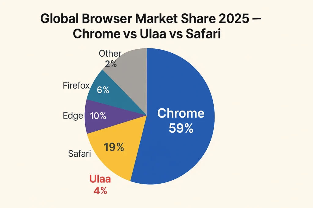 Global browser market share 2025 showing Ulaa’s rising adoption trend.