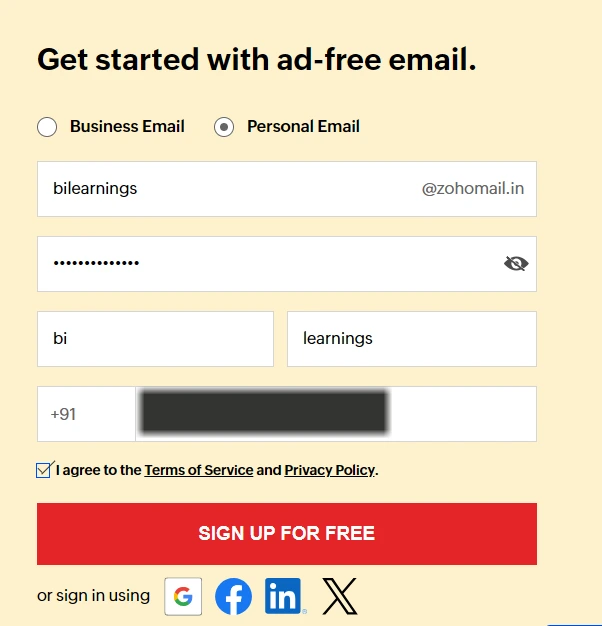free signup for zoho mail